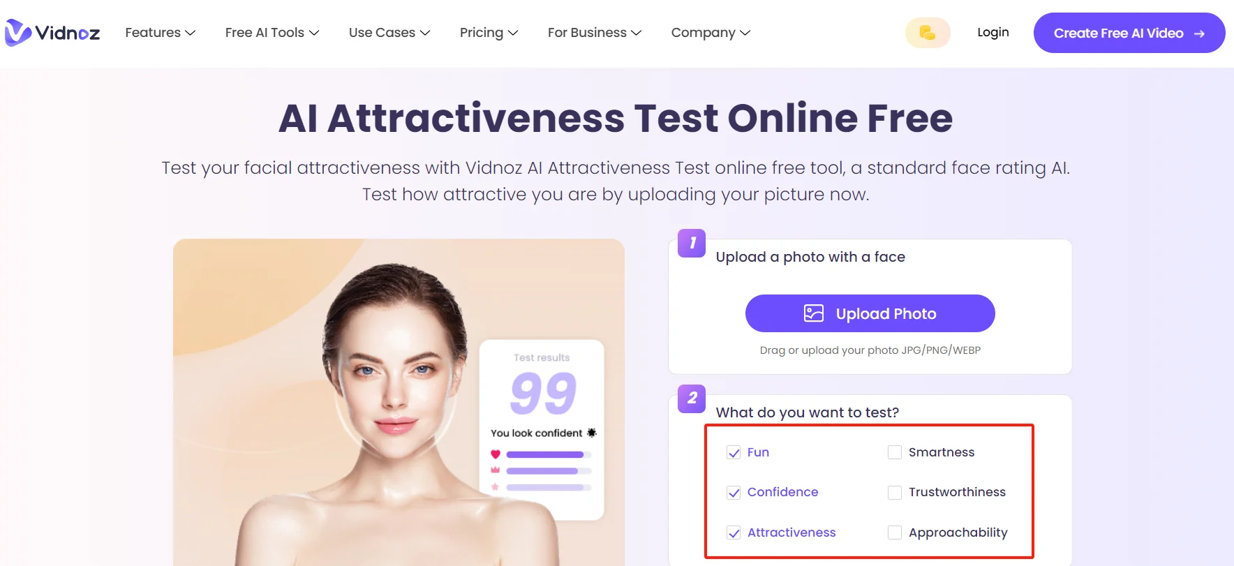 AI attractiveness test of Vidnoz