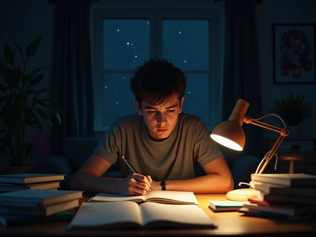 Student is doing his homework
