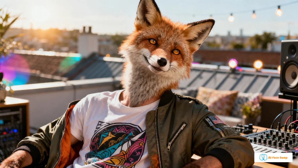 Minimalist animal face swap portrait - clear visual focus