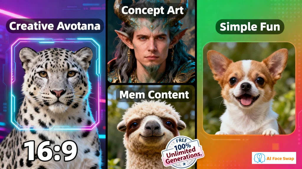 Minimalist animal face swap portrait - clear visual focus