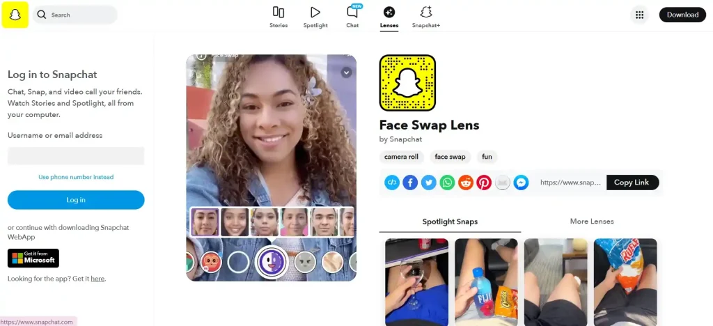Snapchat face swap lens